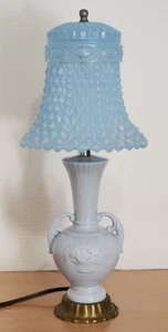Vintage Urn Boudoir Lamp with Glass Quilted Victorian Shade Light Blue - Picture 1 of 9