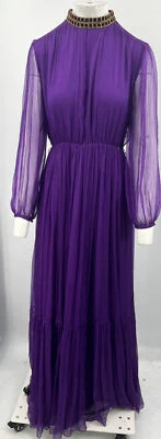 Nissa Purple Silk Embellished-Neckline Maxi Dress sz 40/6 MISSING BELT - Image 1 of 4