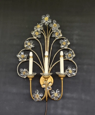 Vintage Mid Century Italian Banci Crystal Flowers Sconce Maison Bagues style Cover
