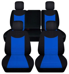 Front+Rear blk-med blue custom fit car seat covers fits JK wrangler 4dr 07-18 - Picture 1 of 11