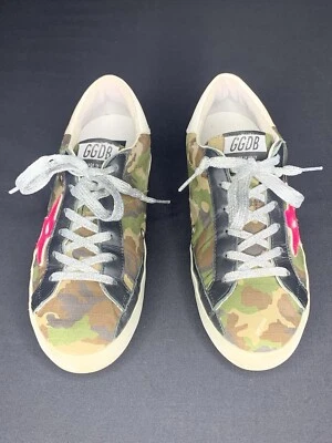 Golden Goose Superstar 豪华运动鞋女式 38/7.5 迷彩麂皮绒粉色星星 P136 — 第 1/4 张图片