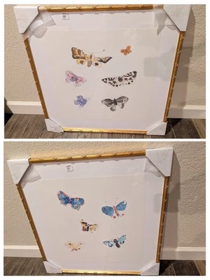 POTTERY BARN Set Of 2 Butterfly Flurry Framed Prints #4 & #2-27x27"-OPEN BOX - Image 1 of 4