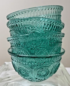 Pioneer Woman 4er Set Müsli Suppe Dessert Schalen Cassie Glas blau türkis - Bild 1 von 8