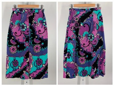 Vintage 60s 70s Velvet Psychedelic Art Floral Hippie Mod Skirt Pat Richards 27" - Image 1 of 4