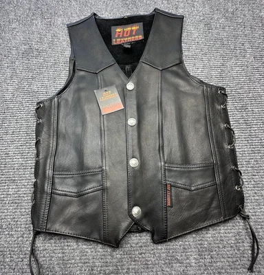 Hot Leathers Vest Mens Medium Leather Biker Motorcycle Buffalo Button Western - Image 1 of 4