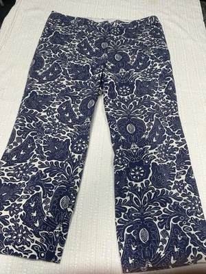 Lands’ End azul e creme floral estampado Capris tamanho 12 costura interna 23” cintura 35” - Imagem 1 de 4
