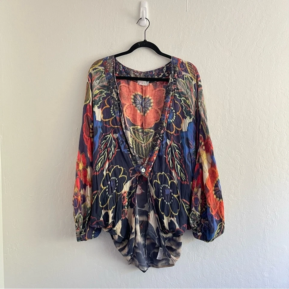Free People Y2K Rare Floral Oversized Kimono Boho Bohemian One Size Dolman  - Image 1 of 4