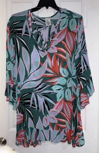 Anne Cole Tropical Tankini Top & Swimsuit Cover Sz M Green Orange & Lavender - Picture 1 of 7