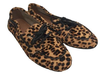 M&S Women's Boat Shoes Size 5 Brown Mix Leopard Print Textured Hair Laces New - Image 1 of 4