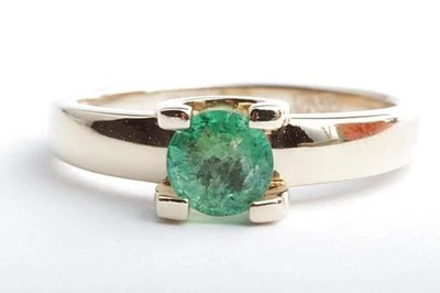 Solitaire Emerald Ring 585 14K Yellow Gold Size 54# Foto 1 de 4