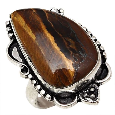 Joyería de plata hecha a mano con piedras preciosas ojo de tigre "6,5" Foto 1 de 4