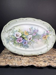 Vintage handbemalte Porzellanplatte mit Stiefmütterchen signiert Patricia Polley 14" - Bild 1 von 5