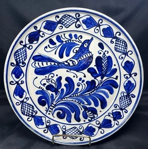 Piatto ceramica rustica vintage Korond rumena blu e bianca 9,5” arte popolare europea - Foto 1 di 23