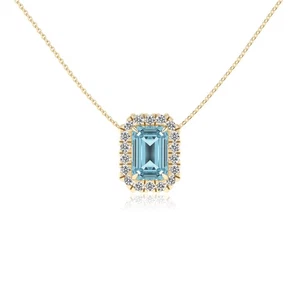 Lab Grown Aquamarin Smaragd Solitär Anhänger Halskette für Frauen (Silber, Gold) - Bild 1 von 24