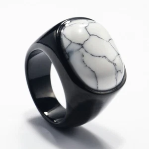 White Turquoise Black Signet Ring Stainless Steel Men Women Jewelry Size 7-13 - Picture 1 of 1