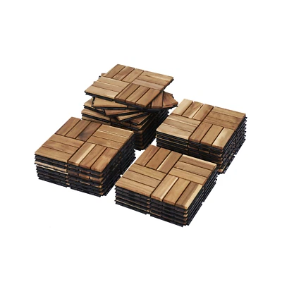 Azulejos de cubierta entrelazados de 12"x12"" patrón a cuadros madera de acacia pisos exteriores EE. UU. Foto 1 de 4