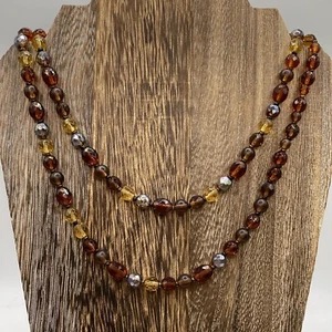 "Collar vintage con cuentas de vidrio marrón ámbar 38+""" - Imagen 1 de 6