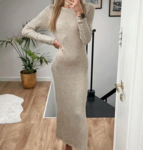 Zara Gold Lurex Maxi Lang Strick Kleid Mit Metallic Faden Detail A-Linie Trikot - Bild 1 von 22