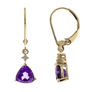 Orecchini pendenti goccia diamanti ametista 1,32 ctw finitura oro 14 kt argento 1,32 trilioni - Foto 1 di 2