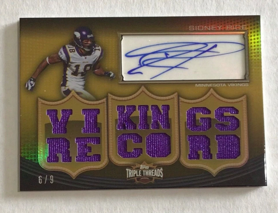 2010 ToppsTriple Threads Sidney Rice Autograph Relic "Vikings Record" #6 of 9 - Image 1 of 2