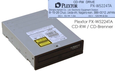 5,25 " 13.33cm Plextor Plexwriter PX-W5224TA Ide Cd-Rw CD Drive Black PX-10 - Image 1 of 3