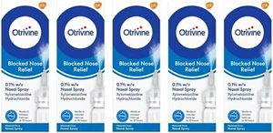 5x 10ml Otrivine Blocked Nose Relief Nasal Spray - Metered Dose Lasts 10 Hours - Picture 1 of 6