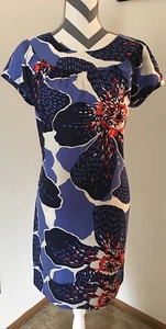 Victor Alfaro Kleid Damen 6 blau Blumenmuster Seide kurzärmelig leicht - Bild 1 von 2