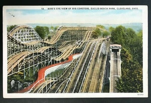 Bird's Eye View of Big Coasters, Euclid Beach Park, Cleveland OH postally unused - Bild 1 von 2