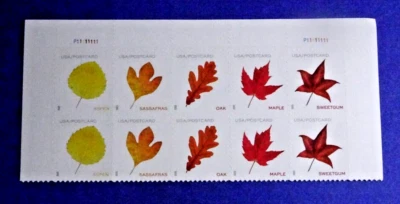 US 5966-5970 VIBRANT LEAVES ND POSTCARD (F) RATE PANE PLATE# OF 10 STAMPS MNH/OG - Image 1 of 2