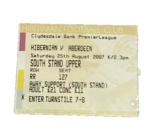 HIBERNIAN V ABERDEEN - PREMIER LEAGUE - MATCH TICKET - 25.8.2007 - Bild 1 von 1