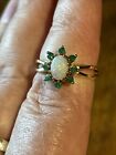 10 K Solid Gold Opal &amp; Green Crysoprase Ring Size 6 1/2