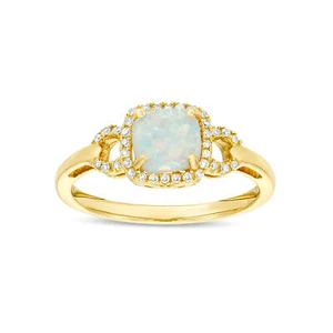 1 Carat Cushion Cut Created Opal Ring in 10K Yellow Gold with Diamonds - Size 7 - Picture 1 of 12