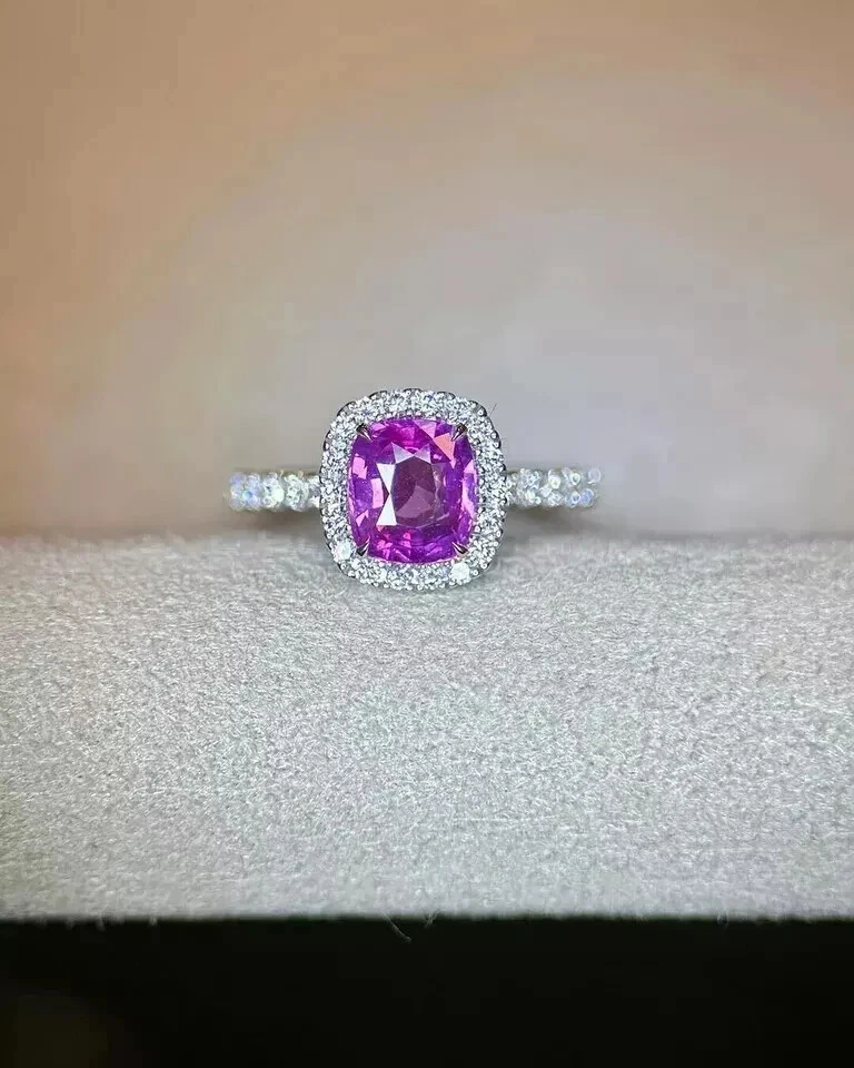 Anillo de boda de moissanita de zafiro rosa natural de 2,50 AAA quilates de o... - Imagen 1 de 4