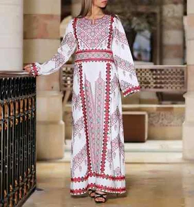 Luxus Elegant Weiß Bestickt Mehrfarbig Thobe Palästinensische Tatreez Größe 3XL - Bild 1 von 3