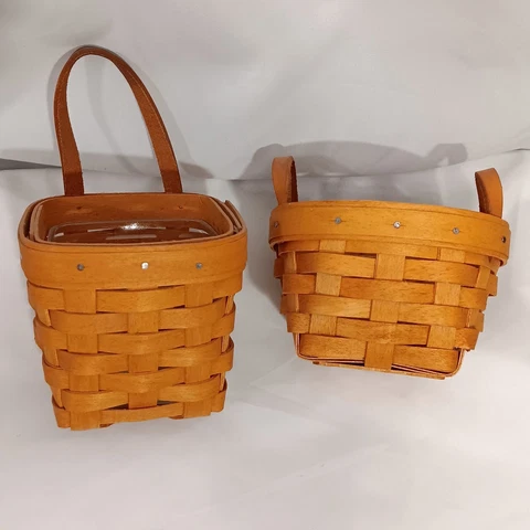 Lot of 2 Small Longaberger Baskets 1995 Handwoven Made In USA Booking Basket Cover