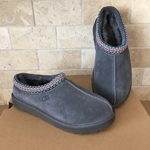 UGG TASMAN BRAID GREY GRAY SUEDE SHEEPSKIN SLIPPERS MOCCASIN SHOES SIZE 7 WOMEN - Picture 1 of 5