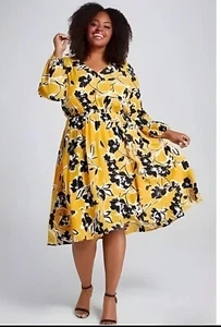 NWT Beauticurve X Lane Bryant Sz 22/24 Midi Dress V-Neckline Blouson Slv Floral - Picture 1 of 12