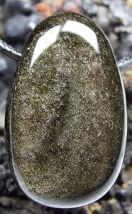 OBSIDIAN Goldobsidian Anhänger mit Bohrung + Lederband Halskette TOP QUALITÄT ! - Bild 1 von 1