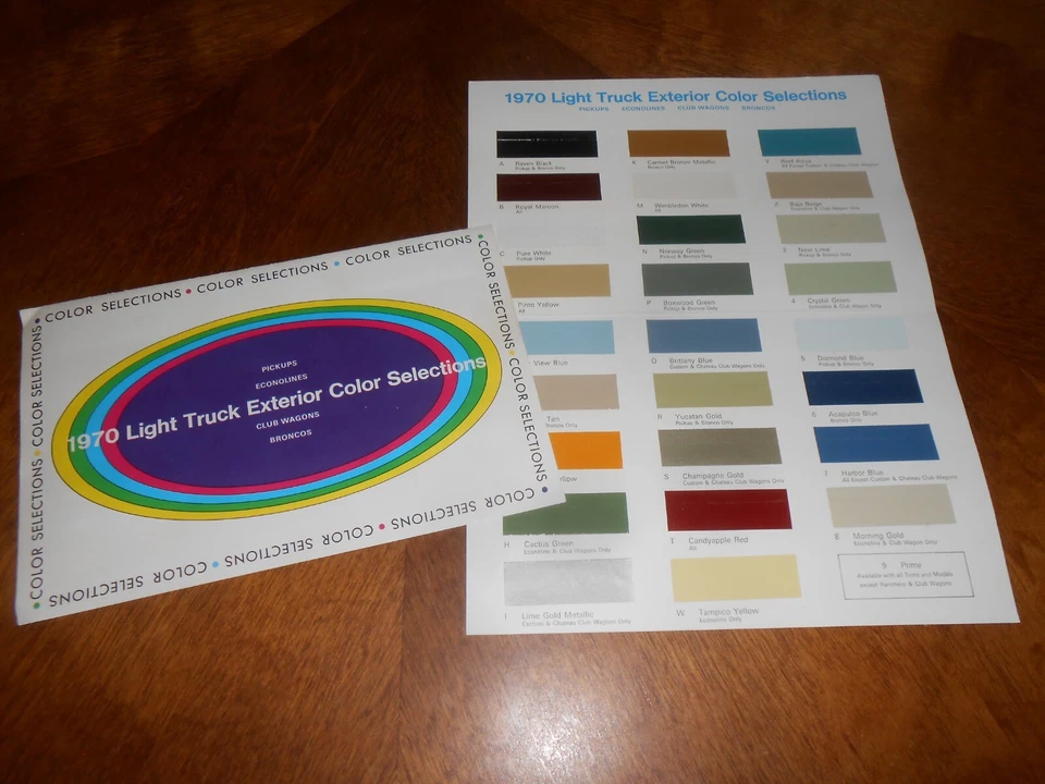 1970 FORD TRUCK COLOR SELECTIONS / ORIGINAL '70 PAINT CHIPS BROCHURE - Image 1 of 1