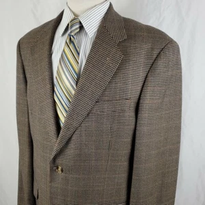 Stafford Executive Sport Coat 42L Houndstooth Wool Cashmere, Two Button Brown - Picture 1 of 11