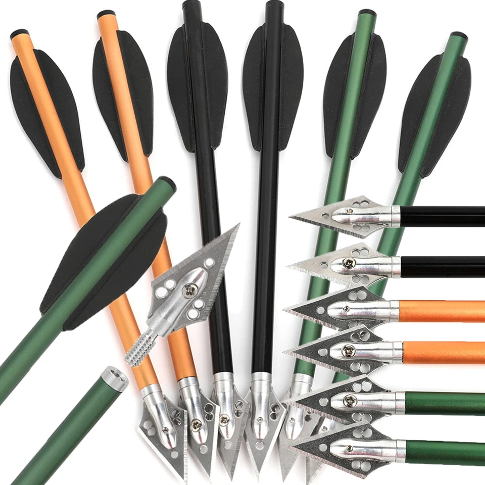 6.3'' Crossbow Bolts Aluminum Arrows Archery Screw-in Blade Broadheads Hunting - Image 1 of 4