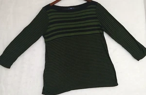 Gap Long Sleeve T-shirt Green Navy Striped Womens Size Med Stretchy Soft - Picture 1 of 11