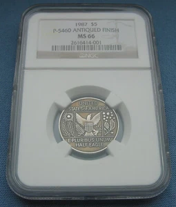 1987 P-5460 Zinkann Half Eagle Pattern for Gold $5 - Silver Antiqued NGC MS66 - Picture 1 of 15