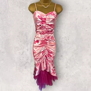 Vestido Jessica McClintock Gunne Sax Rosa Satén Mariposa Cola de Pescado Reino Unido 8 EE. UU. 5/6 - Imagen 1 de 5