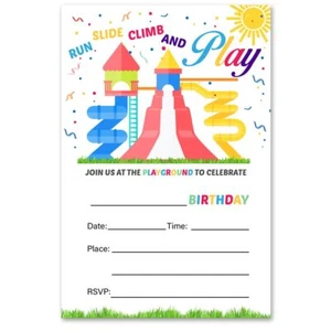 Playground Birthday Party Invitations 20 Pack with Envelopes Kids Party Cards - Picture 1 of 5