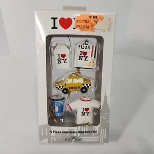 Kurt Adler I Heart NY Mini Ornament Set Christmas Taxi Coffee Tee Pizza Take Out - Picture 1 of 14