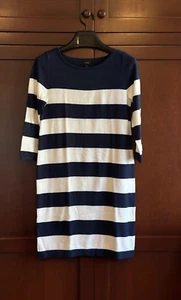 New 2004 ~ J Crew Knit Dress Navy Blue White Blue Striped S - Picture 1 of 3
