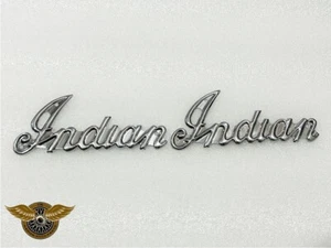 PAIR OF INDIAN SCRIPT TANK EMBLEMS FOR INDIAN CHIEF MOTORCYCLE 1947-1953 CHROME - Picture 1 of 4
