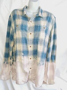 Women's Koto dip bleached ombre Flannel Shirt, L-G, Blue & pink - Picture 1 of 4