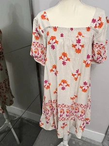 Folk Print Boho Summer Dress UK 10-12 BNWT Folk Style Linen Look Cotton Moroccan - Picture 1 of 20
